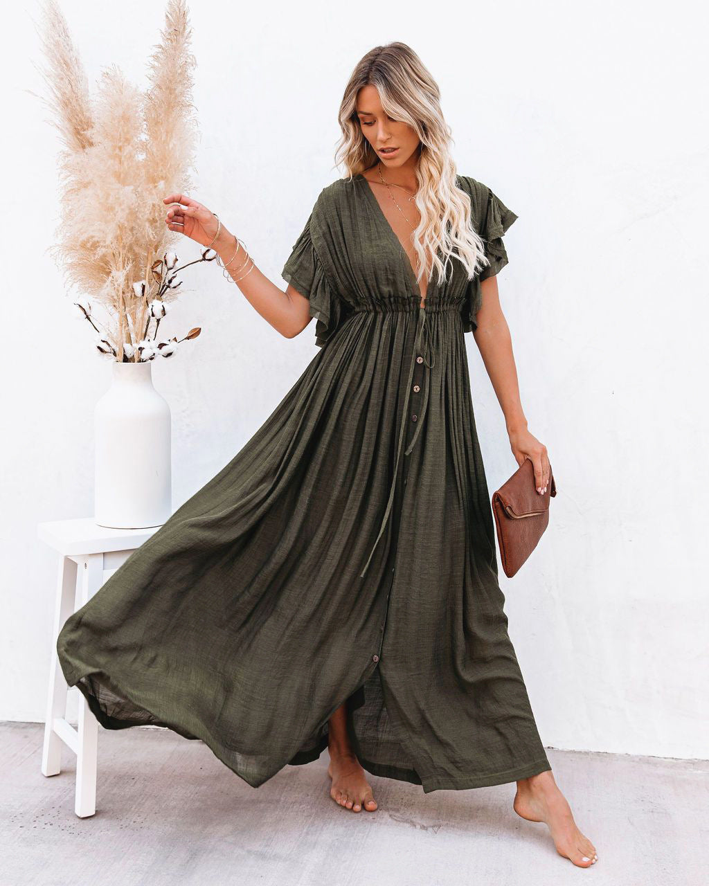 Duttini | Premium Wrap V Neck Boho Flowy Beach Cover Up Beach
