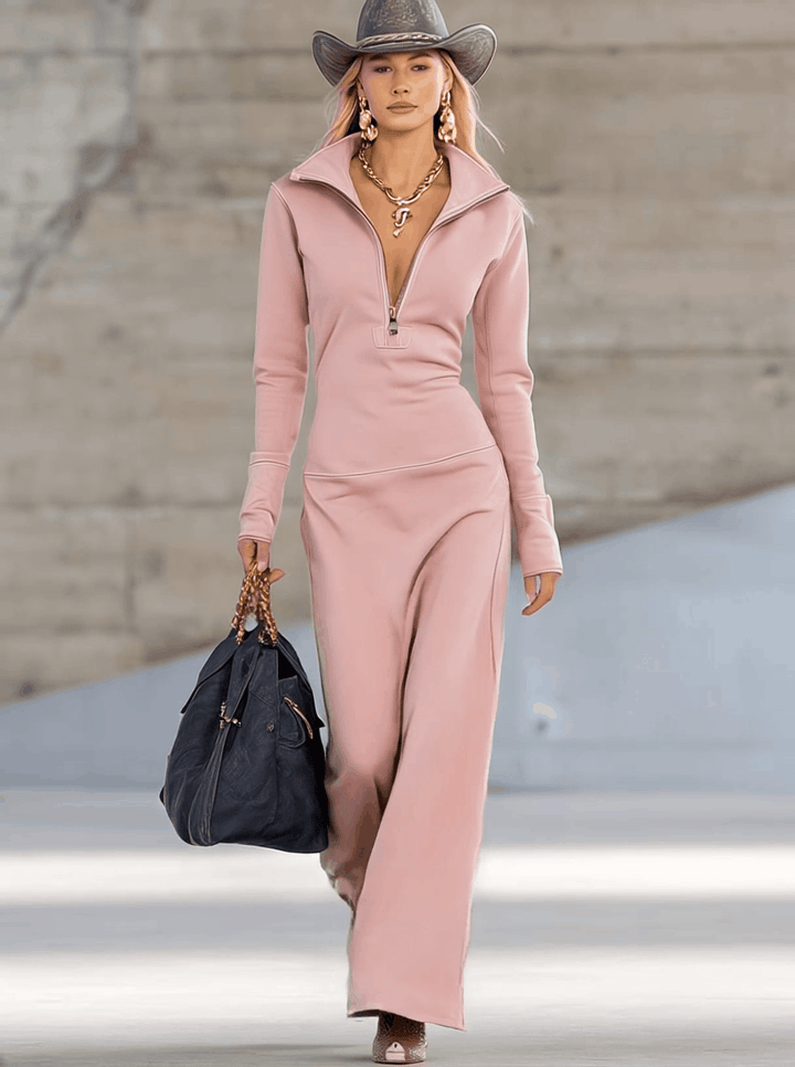 Duttini | Pink V-Neck Evening Dress