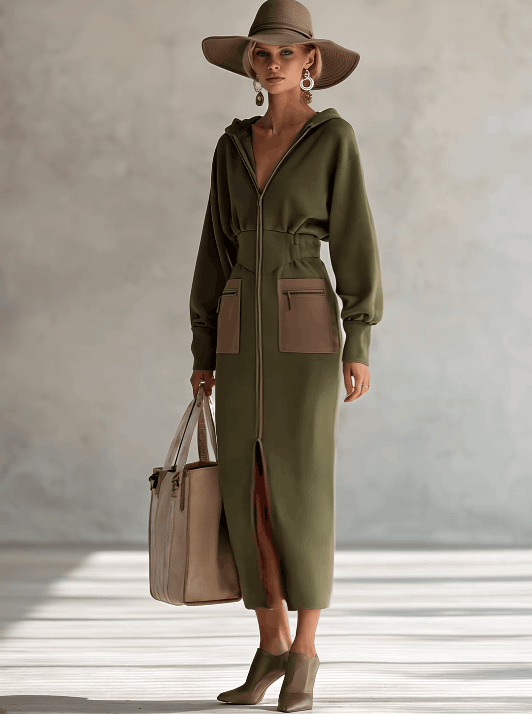 Duttini | Green Long Sleeve Evening Dress