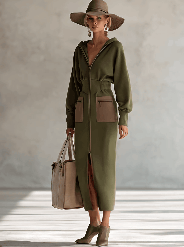 Duttini | Green Long Sleeve Evening Dress