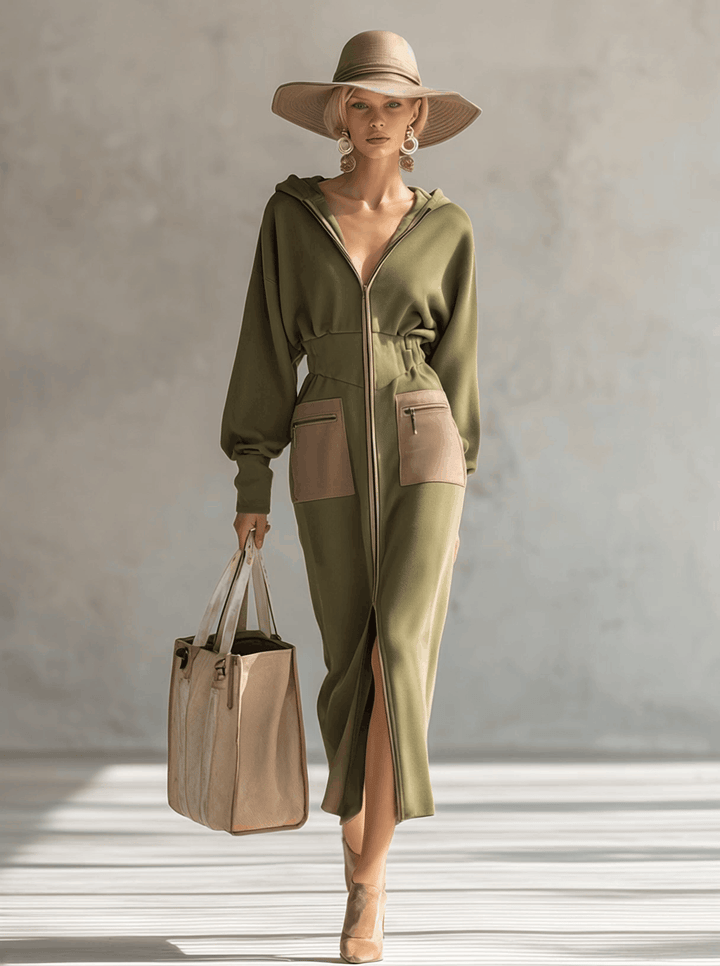 Duttini | Green Long Sleeve Evening Dress
