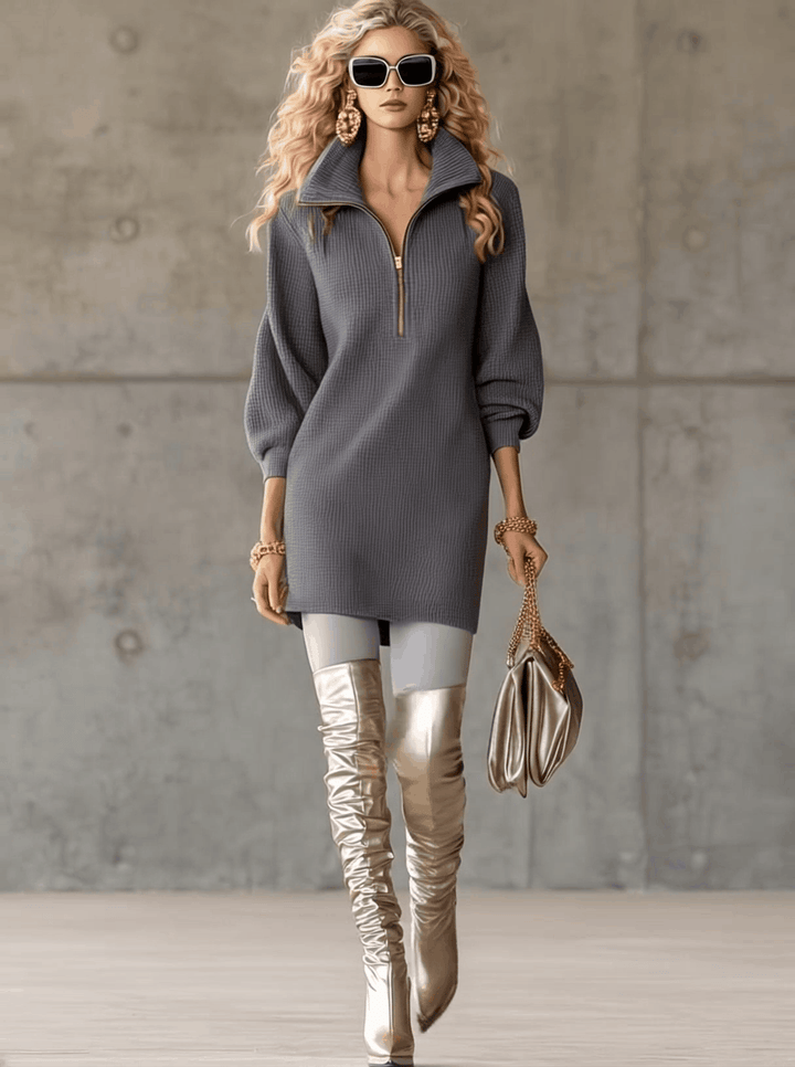 Duttini | Grey Waffle Casual Dress