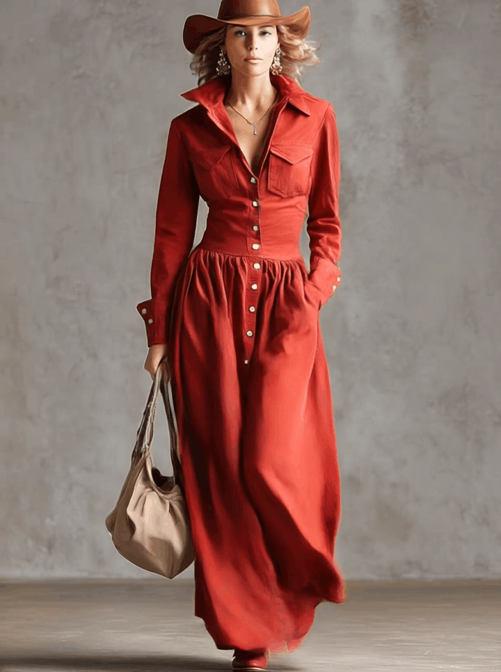 Duttini | Red Linen Casual Dress