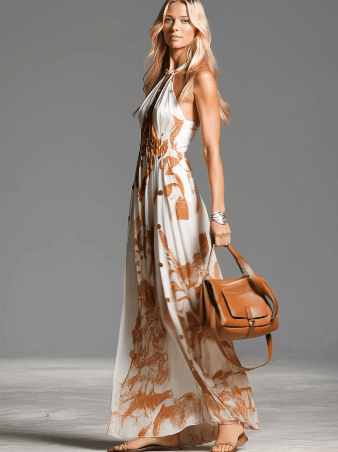 Duttini | Off-White Chiffon Halter Neck Casual Dress