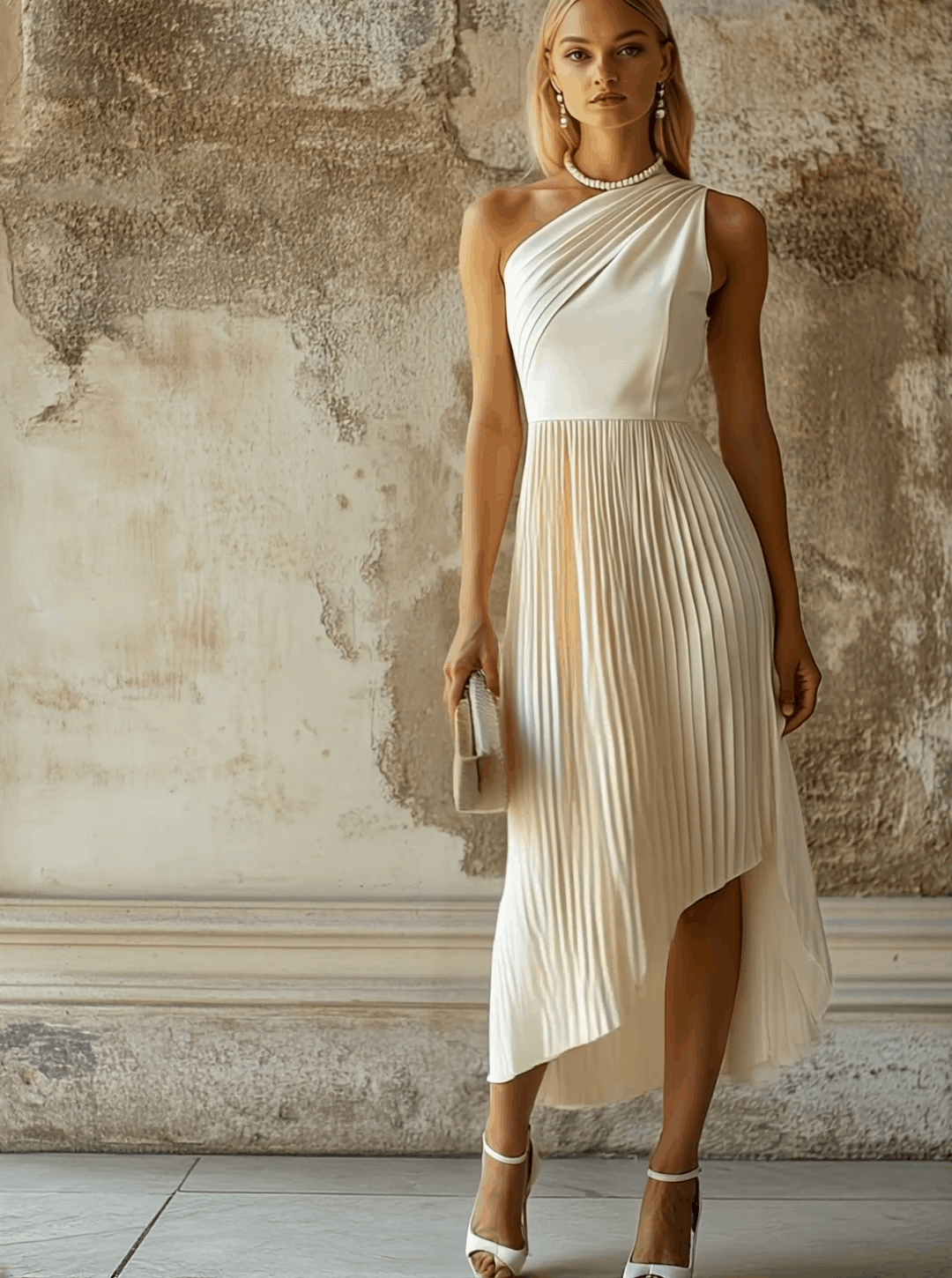 Duttini | White Pleated Evening Dress