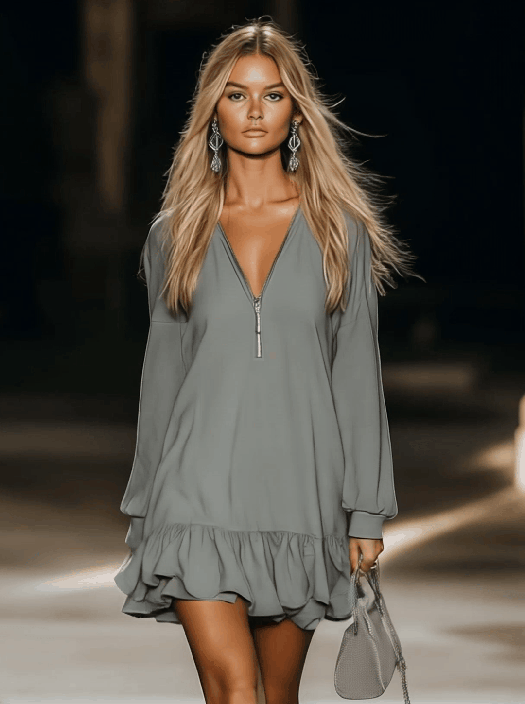 Duttini | Grey V-Neck Casual Dress
