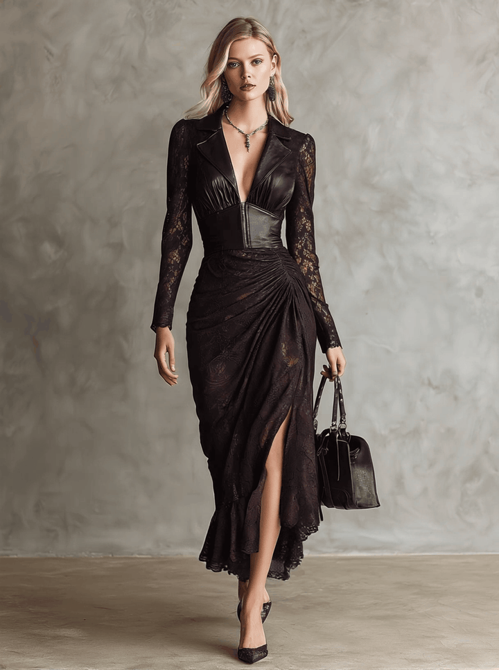 Duttini | Red Faux Leather Evening Dress