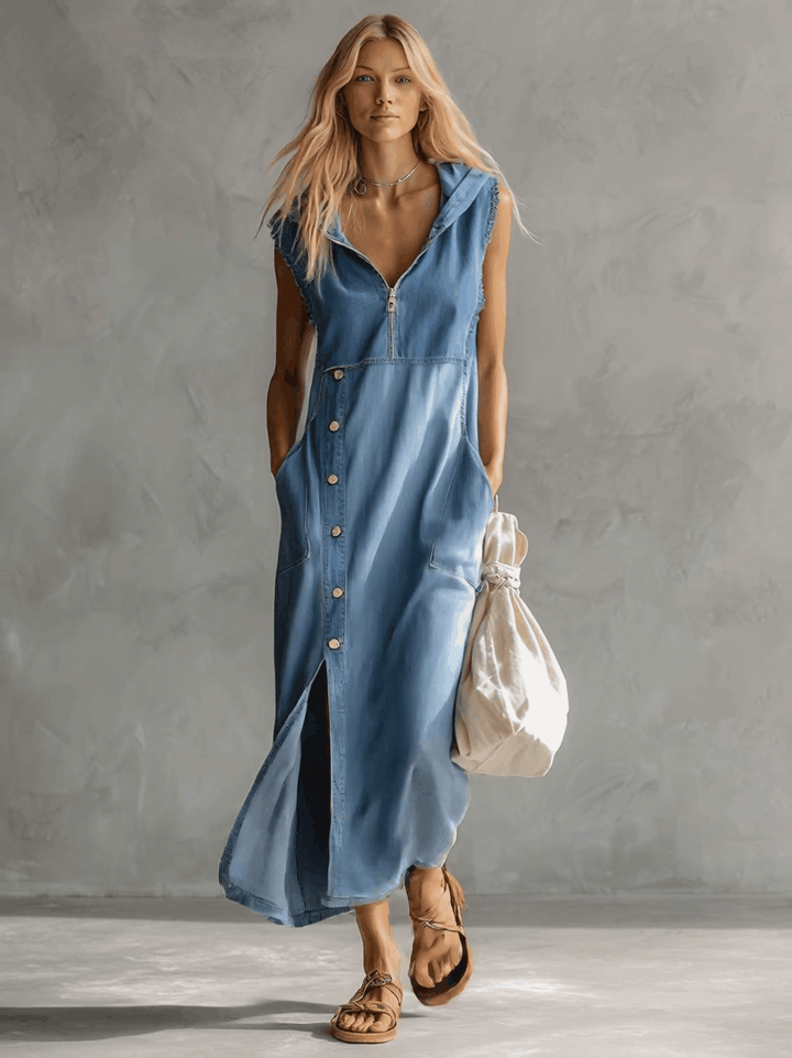 Duttini | Blue Denim V-Neck Casual Dress