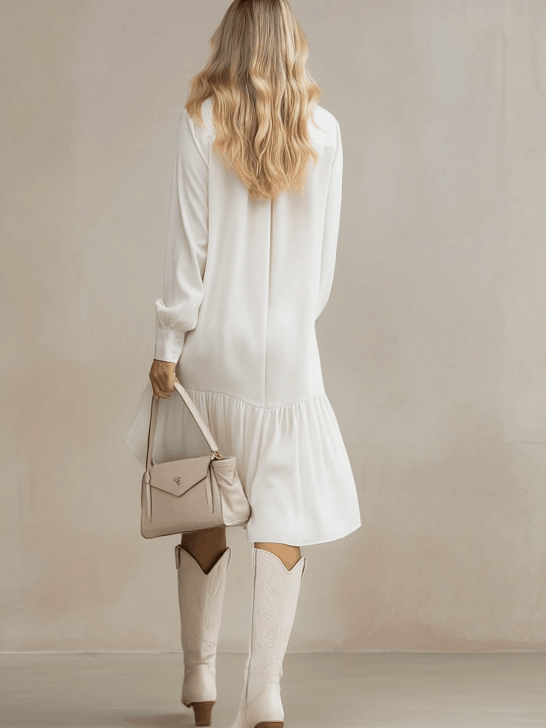 Duttini | White Denim Ruffle Evening Dress