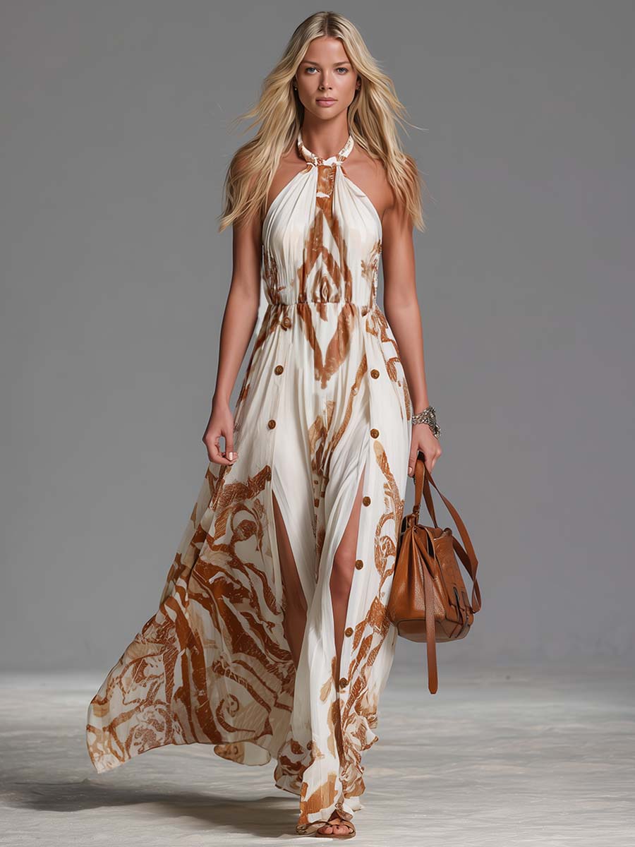 Duttini | Off-White Chiffon Halter Neck Casual Dress