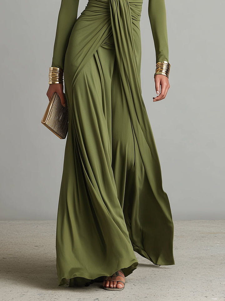 Duttini | Olive Silk V-Neck Dress