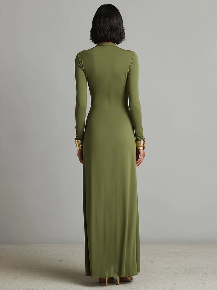 Duttini | Olive Silk V-Neck Dress