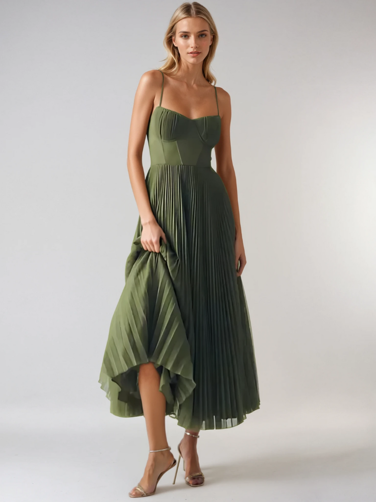Duttini | Sculpted Pleated Maxi Dress with a Flattering Silhouette