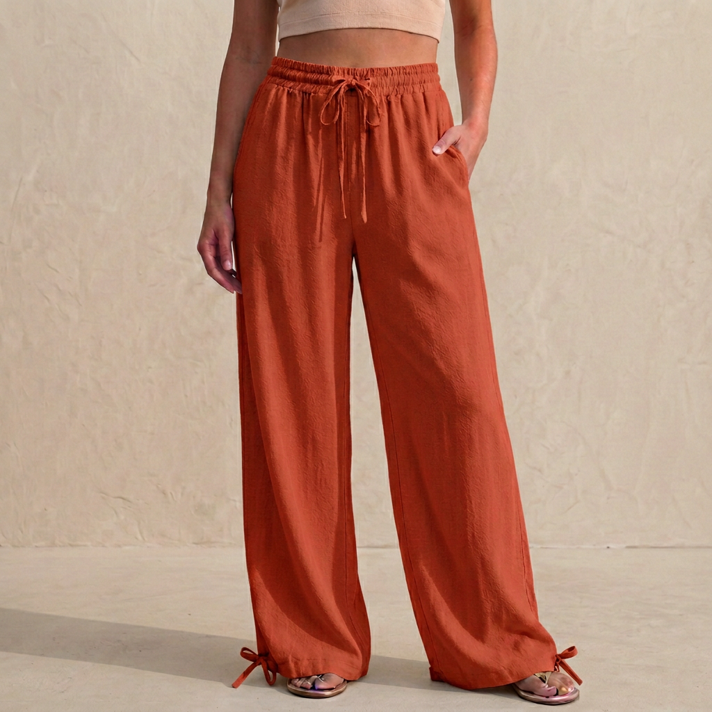 Duttini | Sophisticated Relaxed Wide-Leg Trousers With Drawstring And Ankle Tie Detail