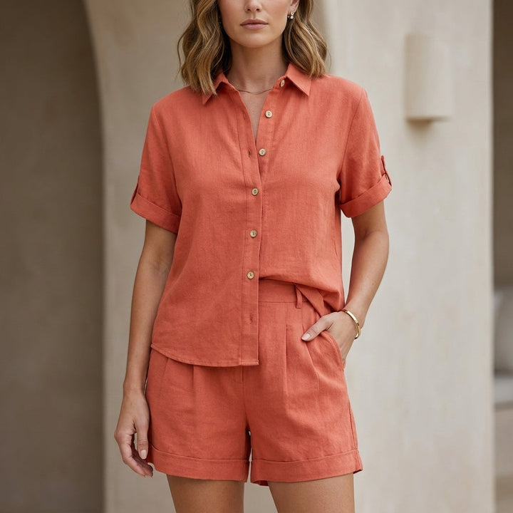 Duttini | Flowing Coastal Ease Button-Up Shirt And Relaxed Shorts Set
