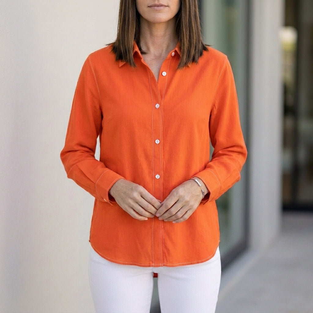 Duttini | Flowing Relaxed Button-Up Blouse With Rolled Sleeve Cuff Detail