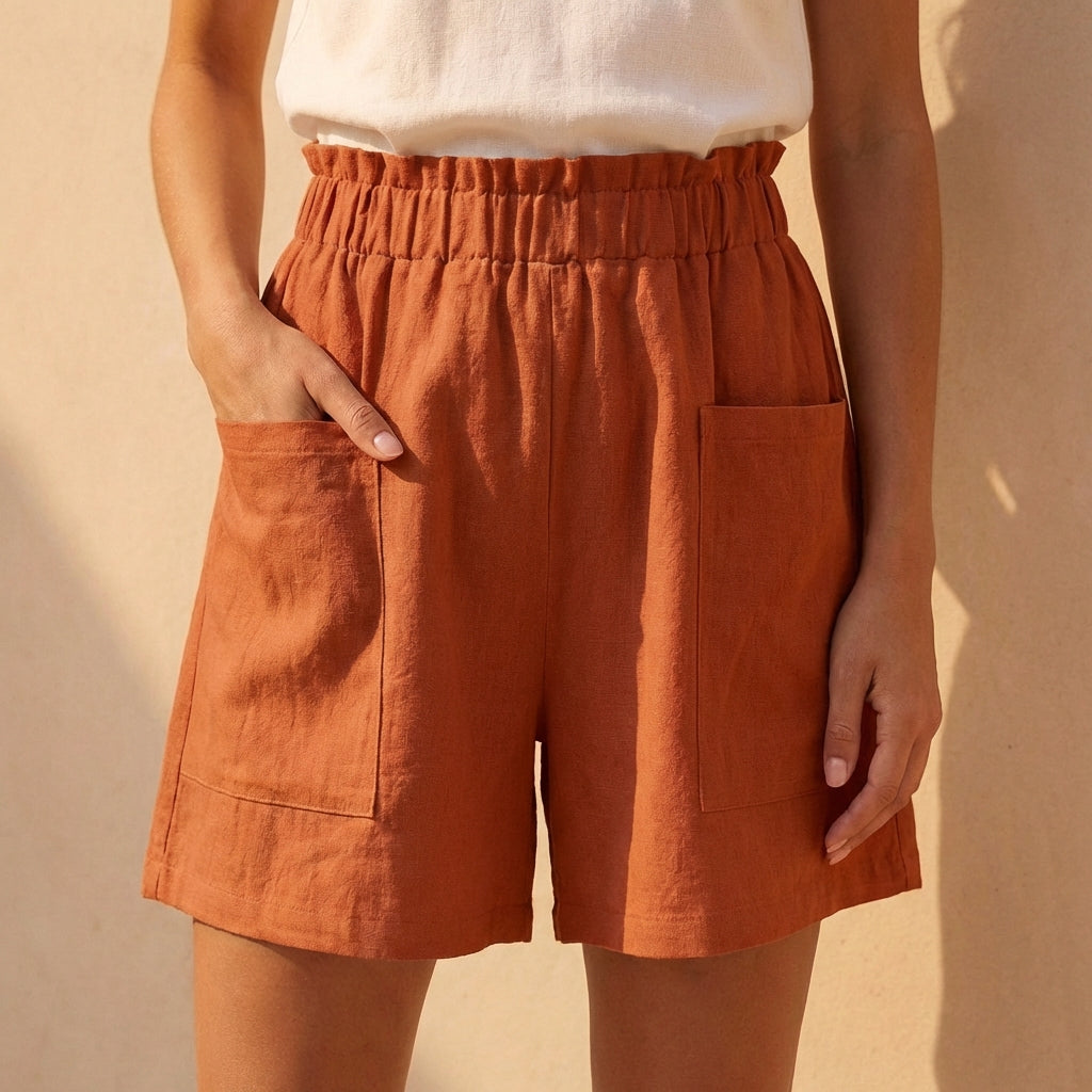 Duttini | Statement Relaxed Paperbag Waist Shorts With Patch Pockets For Casual Daywear