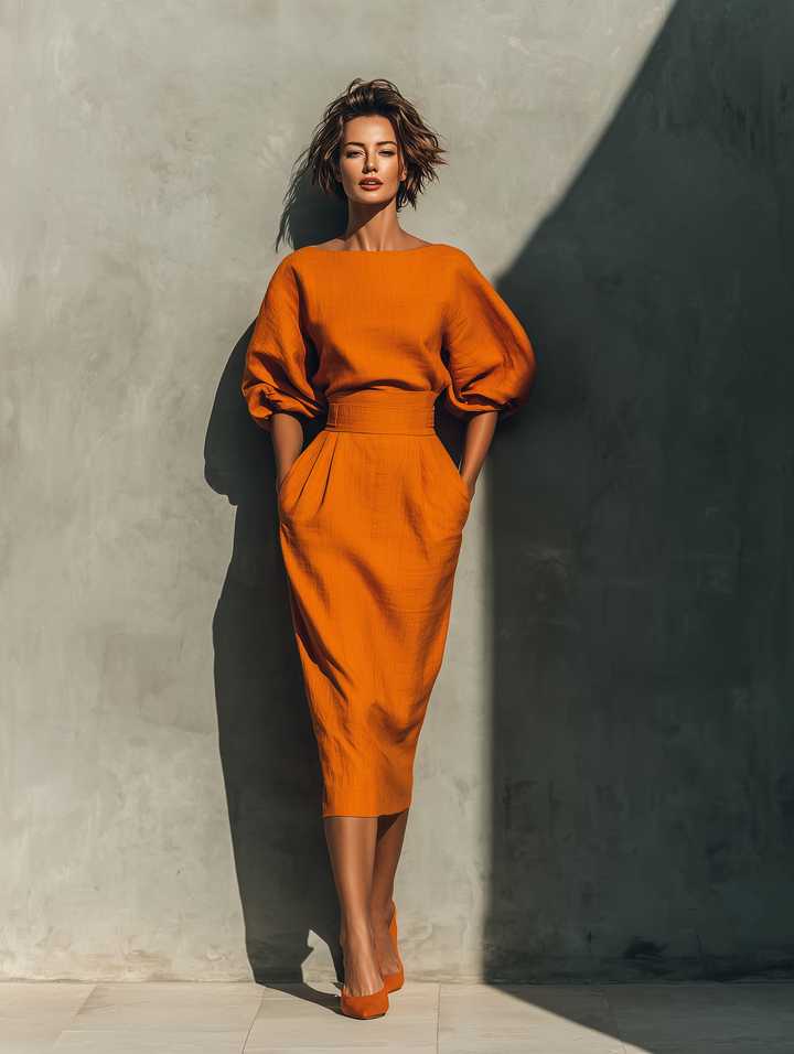 Duttini | Orange Linen Dress