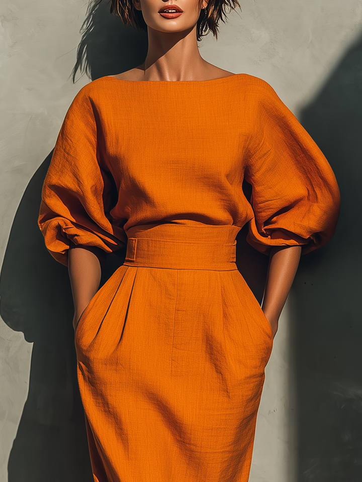 Duttini | Orange Linen Dress