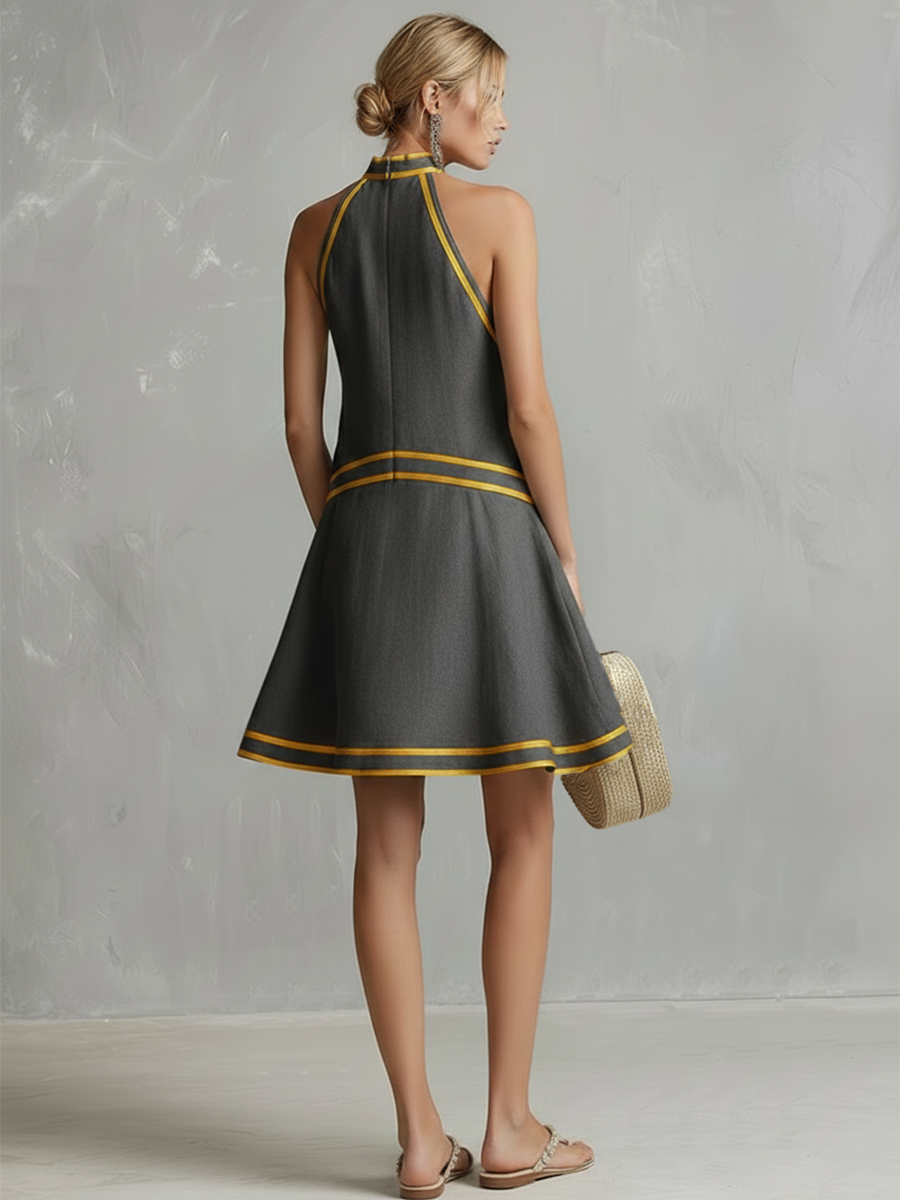 Duttini | Orange Linen Sleeveless Elegant Evening Dress