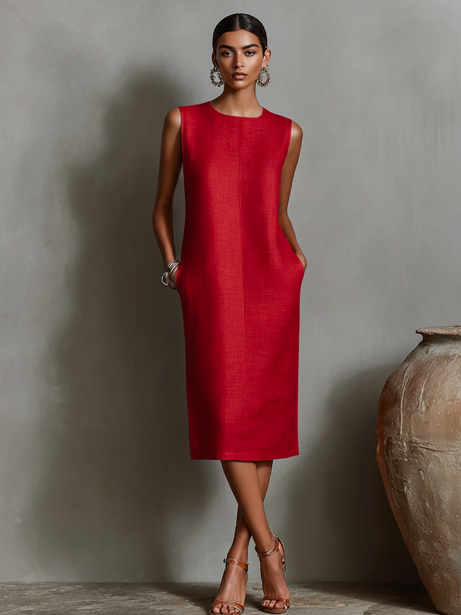 Duttini | Orange Linen Sleeveless Evening Dress