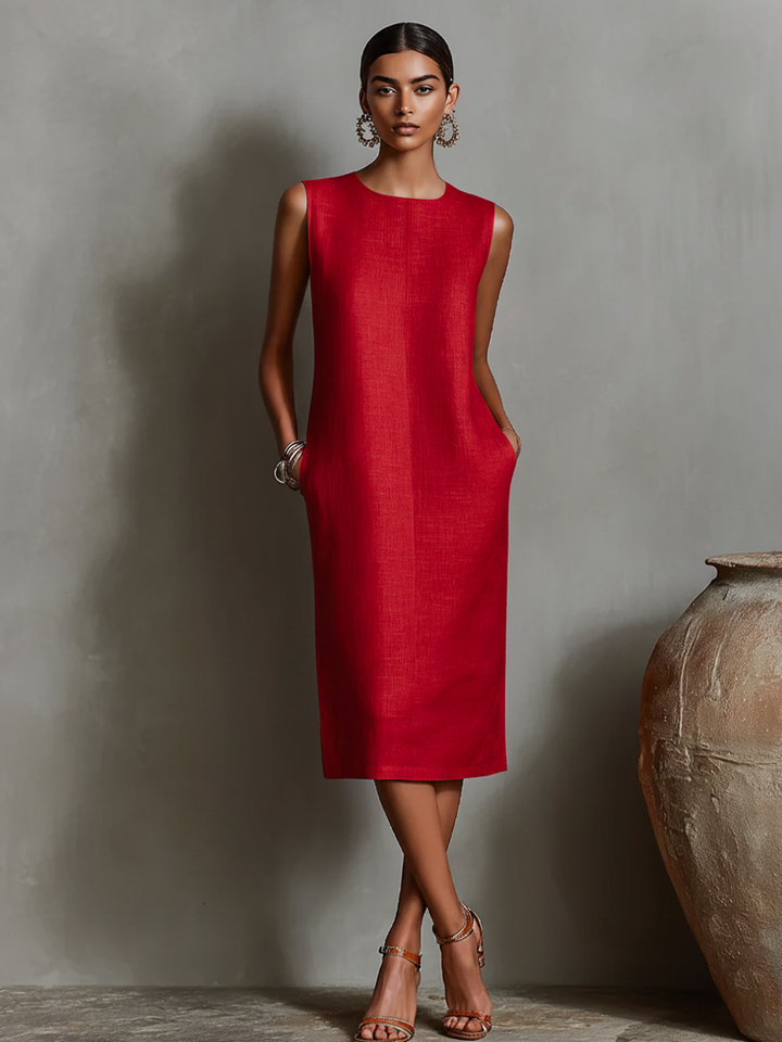 Duttini | Orange Linen Sleeveless Evening Dress