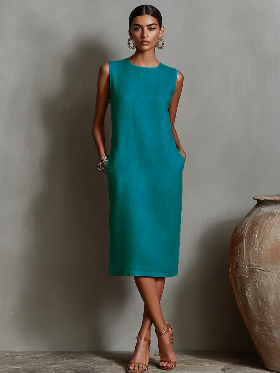 Duttini | Orange Linen Sleeveless Evening Dress