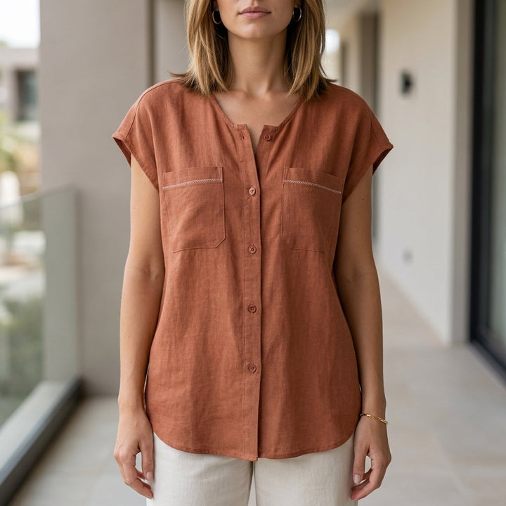 Duttini | Timeless Relaxed Sleeveless Button-Up Blouse With Soft Drape And Front Pockets