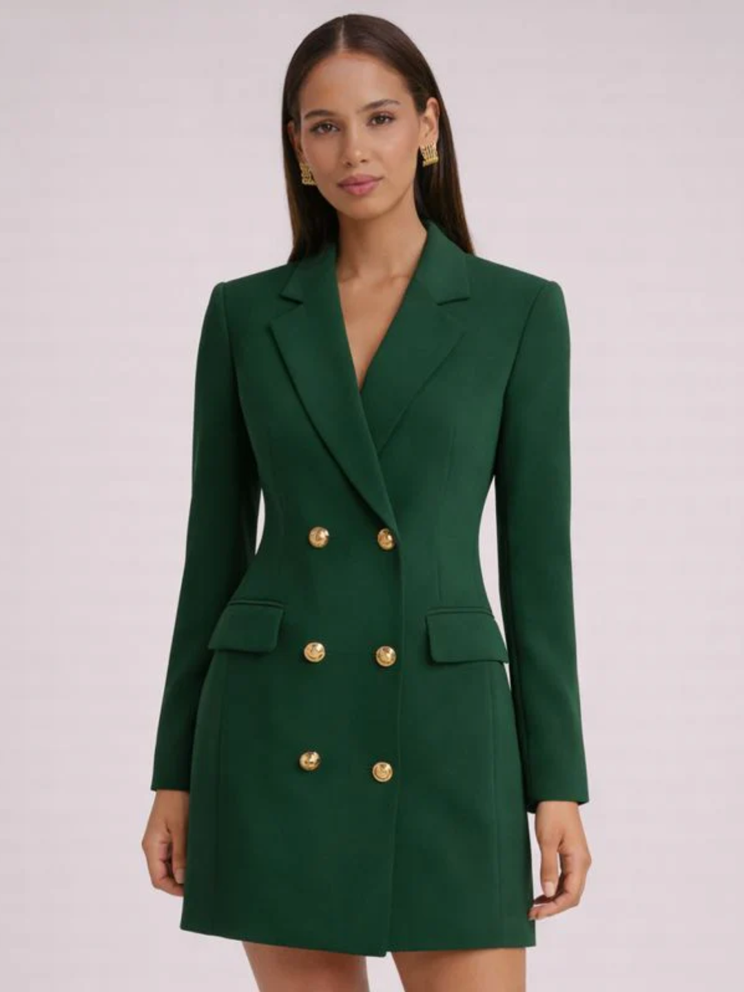 Duttini | Tailored Mini Blazer Dress for Women in Classic Black with Gold Buttons