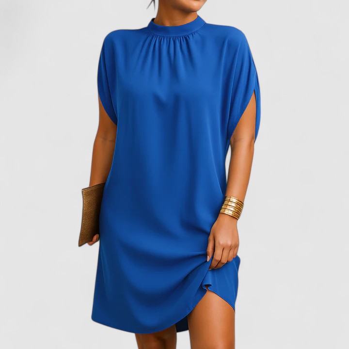 Duttini | Elegant Mock Neck Batwing Split Sleeve Midi Dress