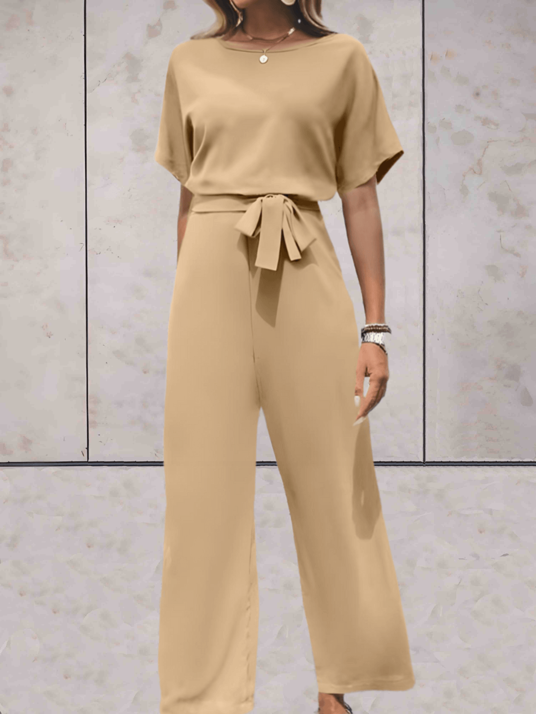 Duttini | Effortless Two Piece Set Short Sleeve Top Wide Leg Pants