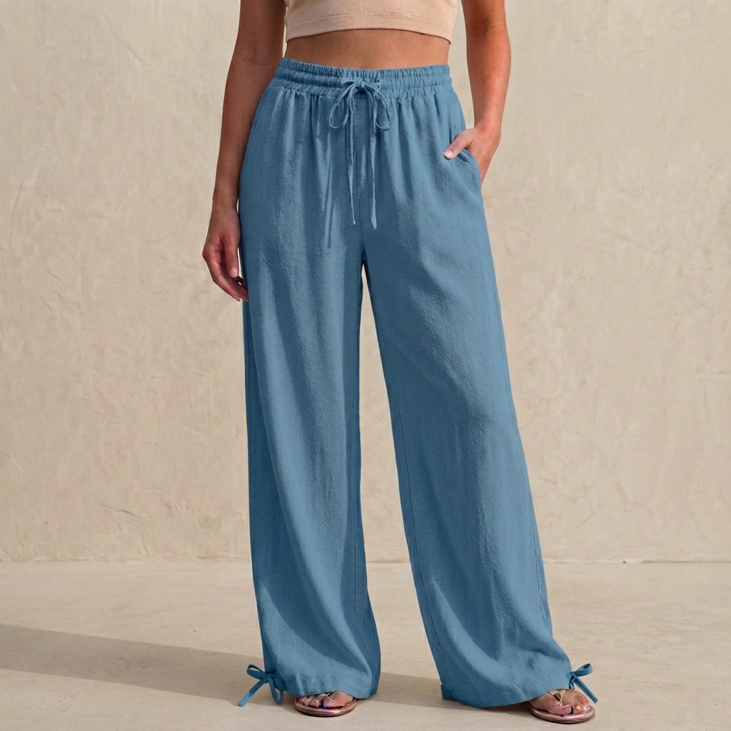 Duttini | Sophisticated Relaxed Wide-Leg Trousers With Drawstring And Ankle Tie Detail