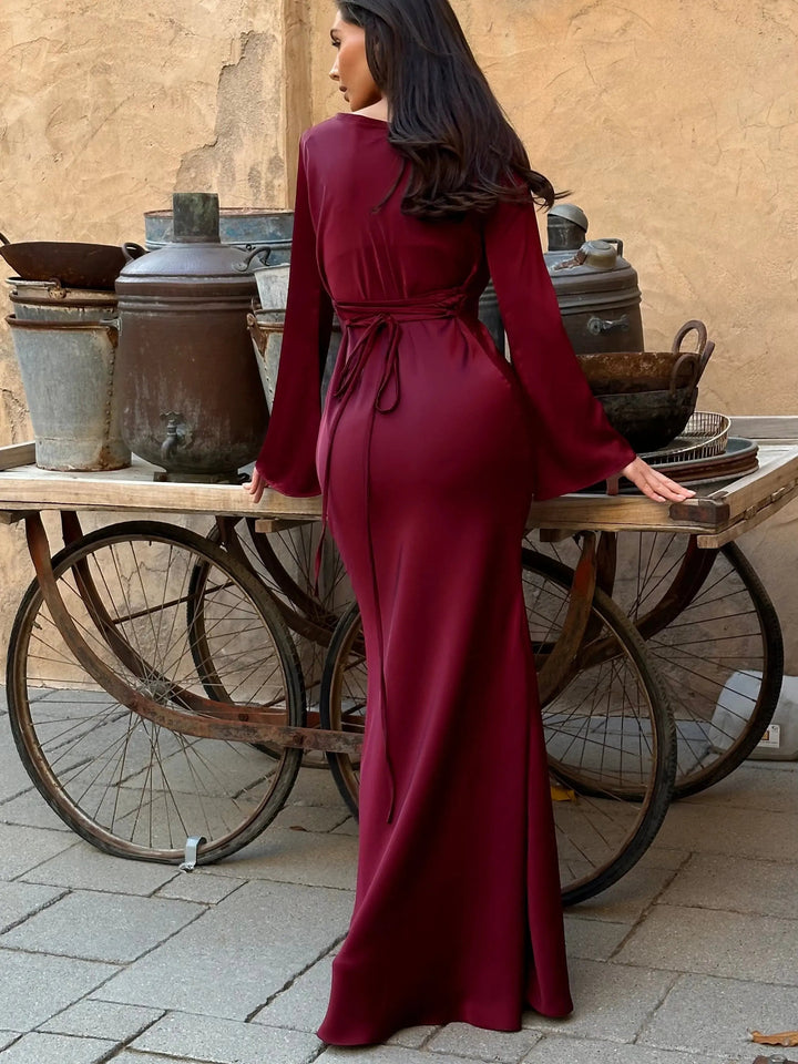 Duttini | Timeless Satin Long Sleeve Maxi Dress Formal Gown