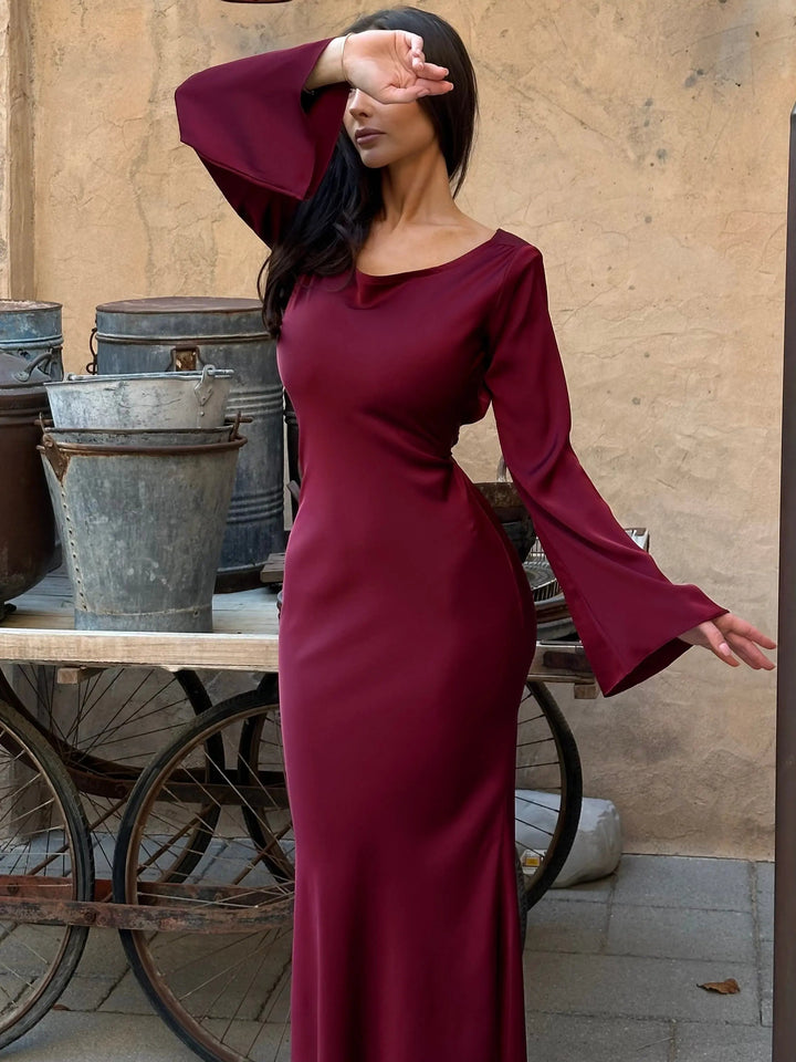 Duttini | Timeless Satin Long Sleeve Maxi Dress Formal Gown