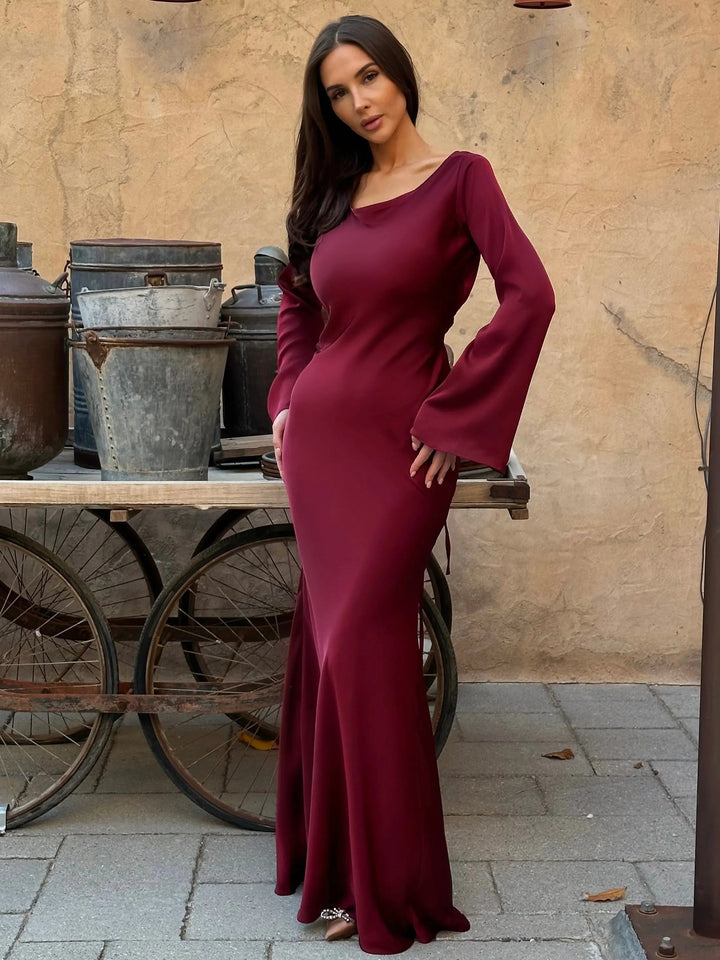Duttini | Timeless Satin Long Sleeve Maxi Dress Formal Gown