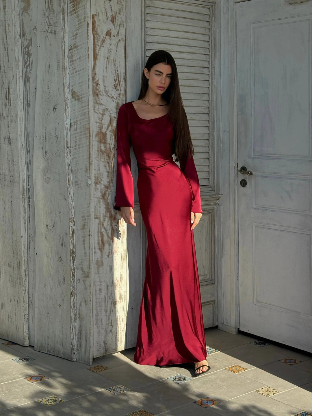 Duttini | Timeless Satin Long Sleeve Maxi Dress Formal Gown