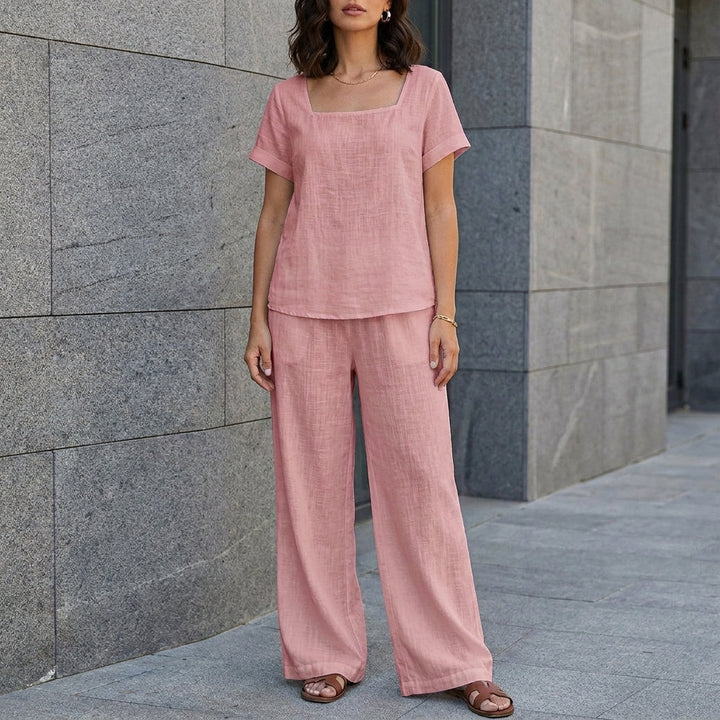 Duttini | Graceful Coastal Breeze Relaxed Top And Wide-Leg Pant Set