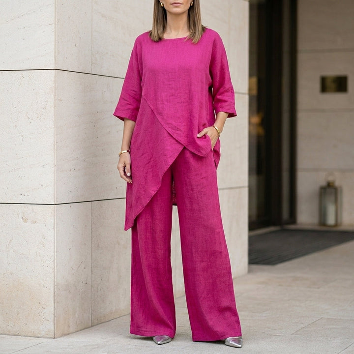 Duttini | Effortless Relaxed Two-Piece Set With Flowing Wide-Leg Pants Elegance