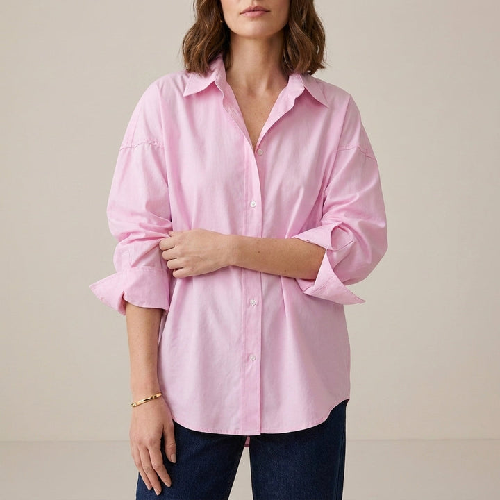 Duttini | Flowing Relaxed Oversized Button-Up Shirt With Rolled Sleeve Detail