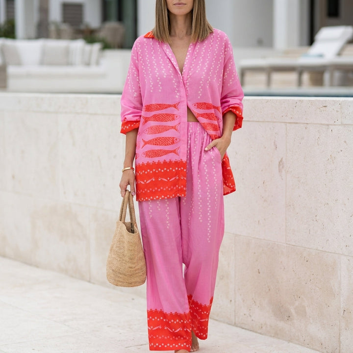 Duttini | Feminine Relaxed Two-Piece Set With Graphic Nautical And Geometric Motifs