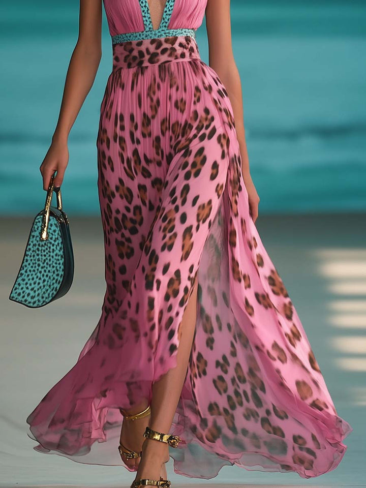Duttini | Pink Chiffon V-Neck Dress