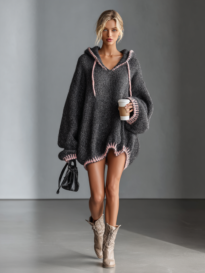 Duttini | Pink Knit Hooded Dress
