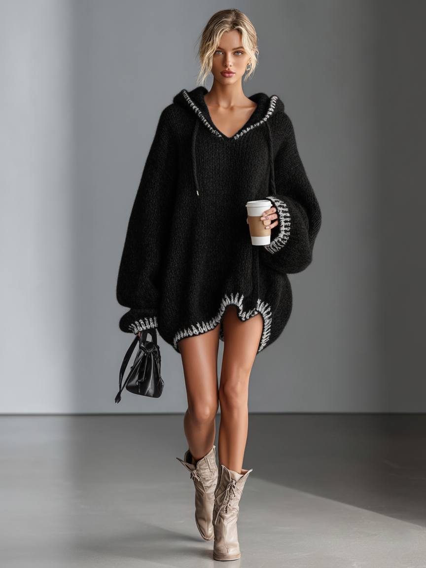 Duttini | Pink Knit Hooded Dress