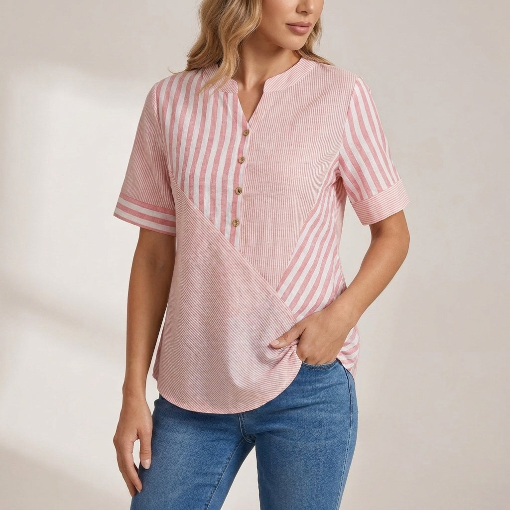 Duttini | Sculpted Relaxed Fit Blouse With Asymmetrical Seam And Stand Collar
