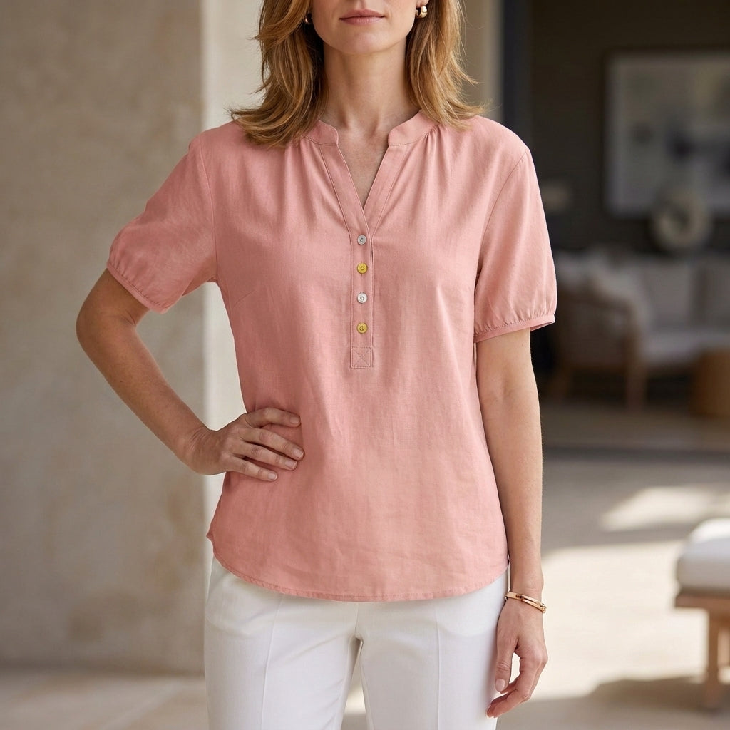 Duttini | Modern Airy Mandarin Collar Puff Sleeve Everyday Blouse