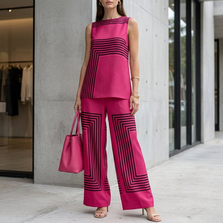 Duttini | Refined Loose Sleeveless Top With Asymmetrical Hem And Wide-Leg Pants Set