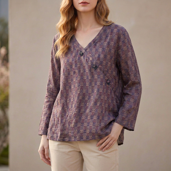 Duttini | Statement Relaxed Crosswrap Blouse With V-Neck And High-Low Hem