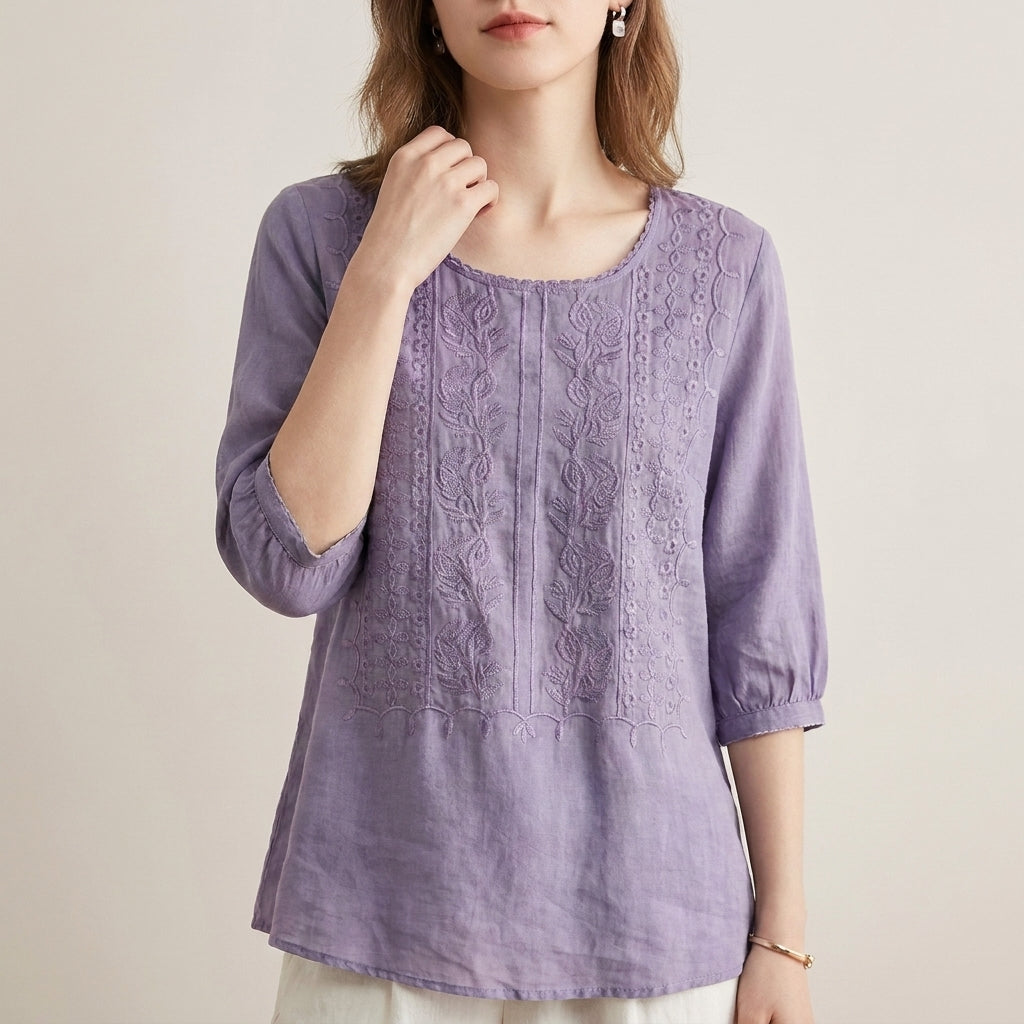 Duttini | Refined Adeline Prestige Relaxed Viscose Blouse With Embroidered Accents