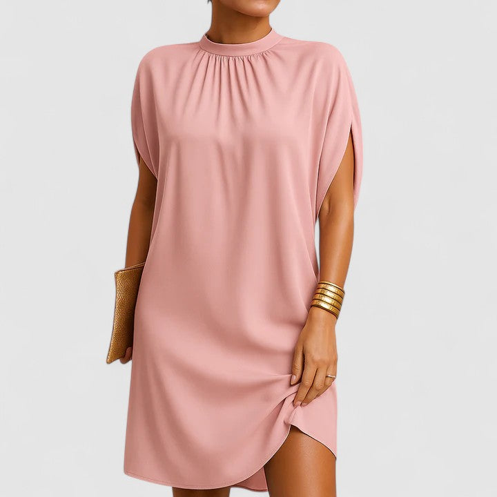 Duttini | Elegant Mock Neck Batwing Split Sleeve Midi Dress