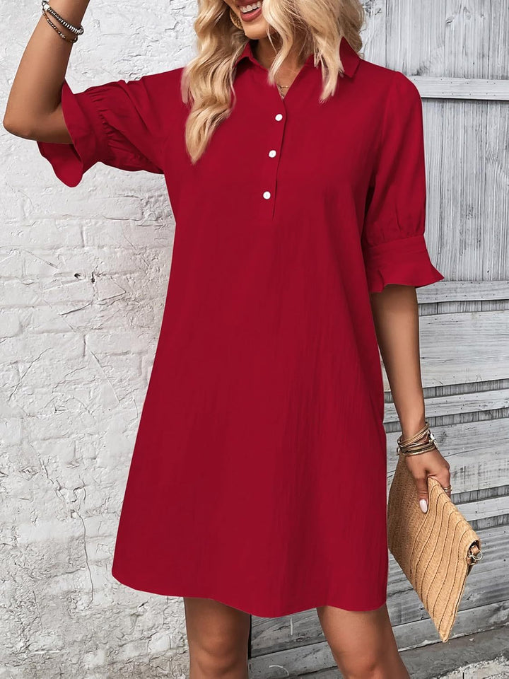 Duttini | Modern Button-Down Shirt Dress 3/4 Sleeve Knee Length